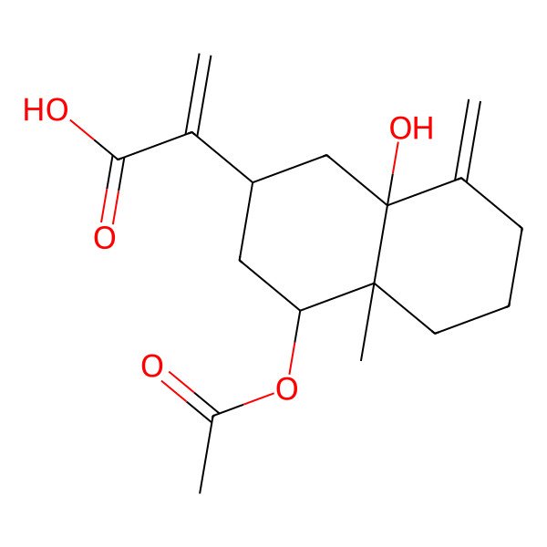 2D Structure of 2-[(2R,4S,4aR,8aR)-4-acetyloxy-8a-hydroxy-4a-methyl-8-methylidene-2,3,4,5,6,7-hexahydro-1H-naphthalen-2-yl]prop-2-enoic acid