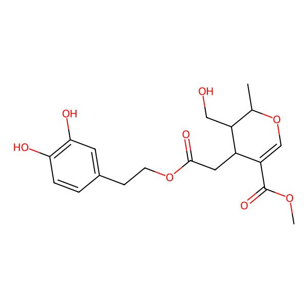 2D Structure of methyl (2S,3R,4S)-4-[2-[2-(3,4-dihydroxyphenyl)ethoxy]-2-oxoethyl]-3-(hydroxymethyl)-2-methyl-3,4-dihydro-2H-pyran-5-carboxylate