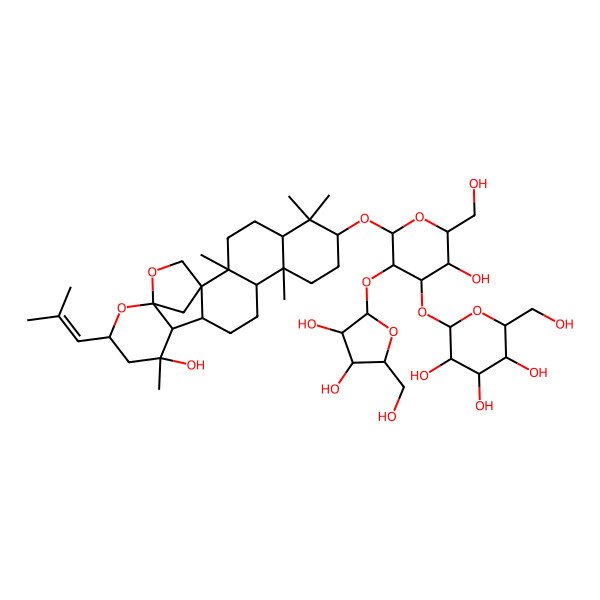 2D Structure of (2S,3R,4S,5S,6R)-2-[(2R,3R,4S,5R,6R)-5-[(2S,3R,4R,5S)-3,4-dihydroxy-5-(hydroxymethyl)oxolan-2-yl]oxy-3-hydroxy-2-(hydroxymethyl)-6-[[(1S,2R,5S,7S,10R,11R,14R,15S,16S,18R,20S)-16-hydroxy-2,6,6,10,16-pentamethyl-18-(2-methylprop-1-enyl)-19,21-dioxahexacyclo[18.2.1.01,14.02,11.05,10.015,20]tricosan-7-yl]oxy]oxan-4-yl]oxy-6-(hydroxymethyl)oxane-3,4,5-triol