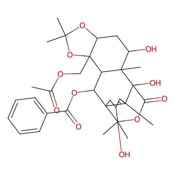 2D Structure of [(1S,2S,3R,4S,8S,10S,11S,12R,15S)-4-(acetyloxymethyl)-10,12,15-trihydroxy-6,6,11,14,17,17-hexamethyl-19-oxo-5,7,18-trioxapentacyclo[10.4.3.01,13.03,11.04,8]nonadec-13-en-2-yl] benzoate