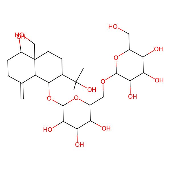 2D Structure of 2-(Hydroxymethyl)-6-[[3,4,5-trihydroxy-6-[[5-hydroxy-4a-(hydroxymethyl)-2-(2-hydroxypropan-2-yl)-8-methylidene-1,2,3,4,5,6,7,8a-octahydronaphthalen-1-yl]oxy]oxan-2-yl]methoxy]oxane-3,4,5-triol