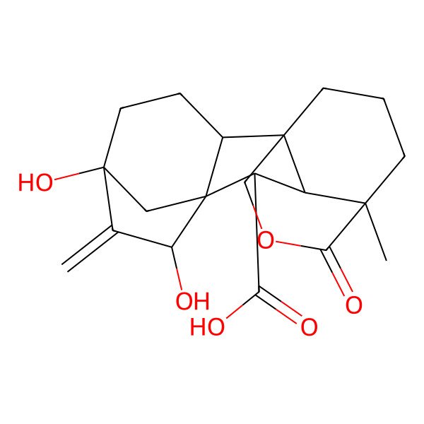2D Structure of (1S,2S,5S,7S,9S,10S,11S)-5,7-dihydroxy-11-methyl-6-methylidene-12-oxo-13-oxapentacyclo[9.3.3.15,8.01,10.02,8]octadecane-9-carboxylic acid