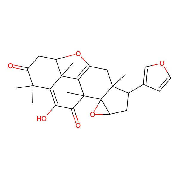 2D Structure of (3S,4S,6R,8R,9R,16S,17S)-4-(furan-3-yl)-11-hydroxy-3,9,13,13,17-pentamethyl-7,19-dioxahexacyclo[14.2.1.03,8.06,8.09,18.012,17]nonadeca-1(18),11-diene-10,14-dione