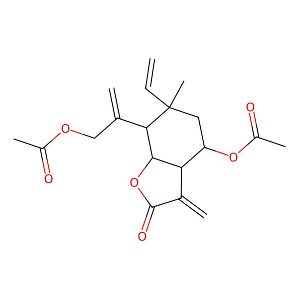 2D Structure of 2-(4-acetyloxy-6-ethenyl-6-methyl-3-methylidene-2-oxo-4,5,7,7a-tetrahydro-3aH-1-benzofuran-7-yl)prop-2-enyl acetate