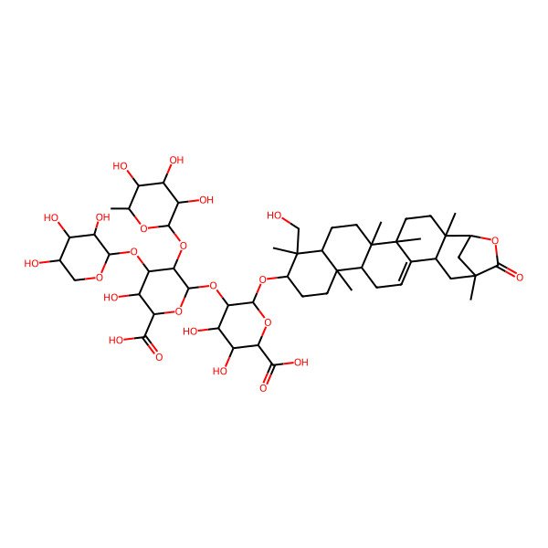 2D Structure of (2S,3S,4S,5R,6R)-5-[(2R,3R,4S,5S,6S)-6-carboxy-5-hydroxy-3-[(2S,3R,4R,5R,6S)-3,4,5-trihydroxy-6-methyloxan-2-yl]oxy-4-[(2S,3R,4S,5R)-3,4,5-trihydroxyoxan-2-yl]oxyoxan-2-yl]oxy-3,4-dihydroxy-6-[[(1R,2R,5S,6R,9R,10S,11S,14S,15R,19S,21R)-10-(hydroxymethyl)-2,5,6,10,14,21-hexamethyl-22-oxo-23-oxahexacyclo[19.2.1.02,19.05,18.06,15.09,14]tetracos-17-en-11-yl]oxy]oxane-2-carboxylic acid