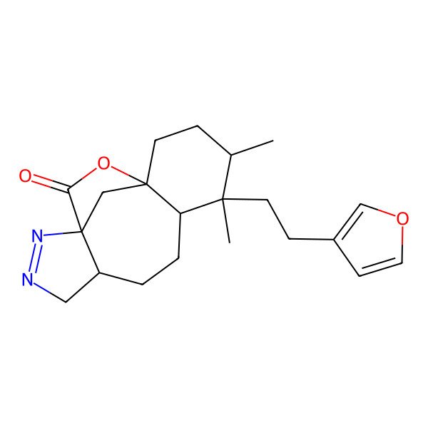 2D Structure of (1R,5R,8R,9S,10R,13R)-9-[2-(furan-3-yl)ethyl]-9,10-dimethyl-14-oxa-2,3-diazatetracyclo[11.2.1.01,5.08,13]hexadec-2-en-15-one