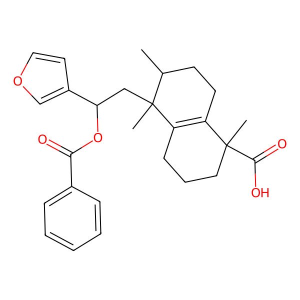 2D Structure of 5-[2-Benzoyloxy-2-(furan-3-yl)ethyl]-1,5,6-trimethyl-2,3,4,6,7,8-hexahydronaphthalene-1-carboxylic acid