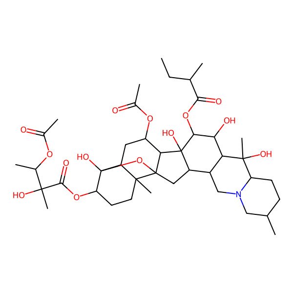 2D Structure of 4alpha,9-Epoxycevane-3beta,4,7alpha,14,15alpha,16beta,20-heptol 7-acetate 3-[(2S,3R)-3-acetoxy-2-hydroxy-2-methylbutanoate]15-[(R)-2-methylbutanoate]