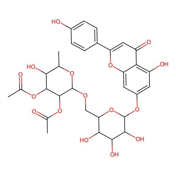 2D Structure of [5-Acetyloxy-3-hydroxy-2-methyl-6-[[3,4,5-trihydroxy-6-[5-hydroxy-2-(4-hydroxyphenyl)-4-oxochromen-7-yl]oxyoxan-2-yl]methoxy]oxan-4-yl] acetate