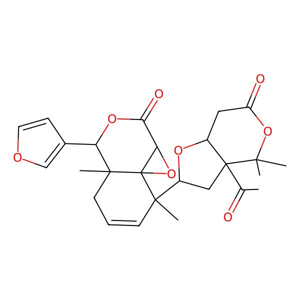 2D Structure of (1aS,4S,4aS,8S,8aR)-8-[(2R,3aR,7aS)-3a-acetyl-4,4-dimethyl-6-oxo-2,3,7,7a-tetrahydrofuro[3,2-c]pyran-2-yl]-4-(furan-3-yl)-4a,8-dimethyl-4,5-dihydro-1aH-oxireno[2,3-d]isochromen-2-one
