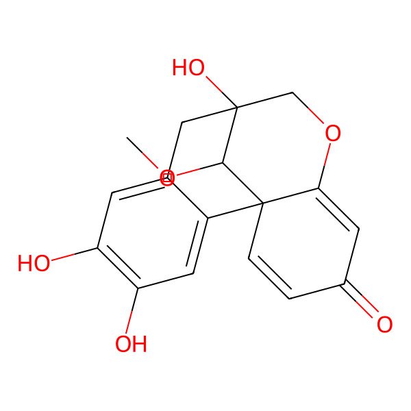 2D Structure of (1R,9S,17S)-4,5,9-trihydroxy-17-methoxy-11-oxatetracyclo[7.7.1.01,12.02,7]heptadeca-2,4,6,12,15-pentaen-14-one
