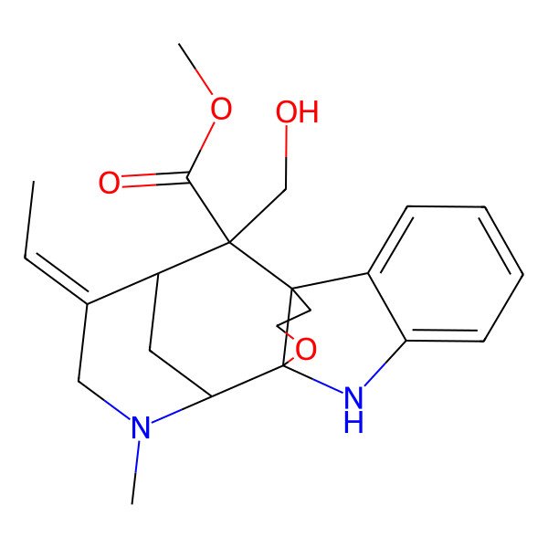 2D Structure of Methyl 13-ethylidene-15-(hydroxymethyl)-11-methyl-18-oxa-8,11-diazapentacyclo[7.6.3.110,14.01,9.02,7]nonadeca-2,4,6-triene-15-carboxylate