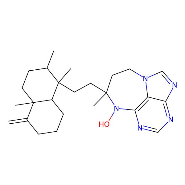2D Structure of (10S)-10-[2-[(1S,2R,4aR,8aS)-1,2,4a-trimethyl-5-methylidene-3,4,6,7,8,8a-hexahydro-2H-naphthalen-1-yl]ethyl]-9-hydroxy-10-methyl-1,3,5,7,9-pentazatricyclo[6.4.1.04,13]trideca-2,4(13),5,7-tetraene