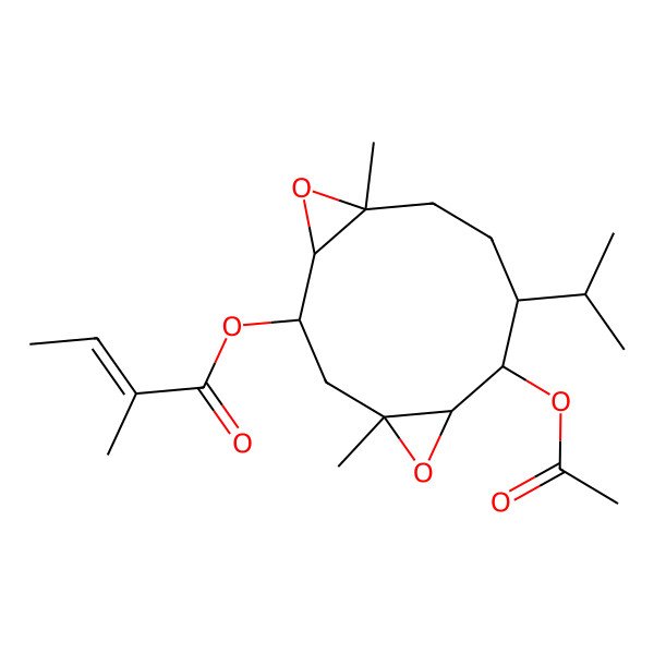 2D Structure of (7-Acetyloxy-4,11-dimethyl-8-propan-2-yl-5,12-dioxatricyclo[9.1.0.04,6]dodecan-2-yl) 2-methylbut-2-enoate