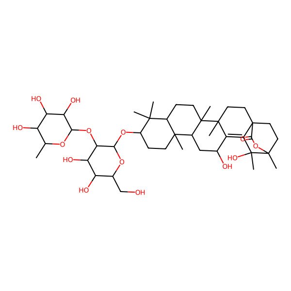 2D Structure of (1R,4S,5R,8R,10S,13R,14R,16R,19S,20S)-10-[(2R,3R,4S,5S,6R)-4,5-dihydroxy-6-(hydroxymethyl)-3-[(2S,3R,4R,5R,6S)-3,4,5-trihydroxy-6-methyloxan-2-yl]oxyoxan-2-yl]oxy-16,19-dihydroxy-4,5,9,9,13,19,20-heptamethyl-21-oxahexacyclo[18.2.2.01,18.04,17.05,14.08,13]tetracos-17-en-22-one