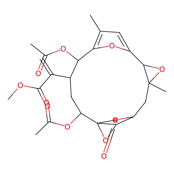 2D Structure of methyl 2-[(1S,2S,4R,5R,10S,12S,14R)-2,5-diacetyloxy-7,12-dimethyl-17-oxo-11,16,18,19-tetraoxapentacyclo[12.2.2.16,9.01,15.010,12]nonadeca-6,8-dien-4-yl]prop-2-enoate