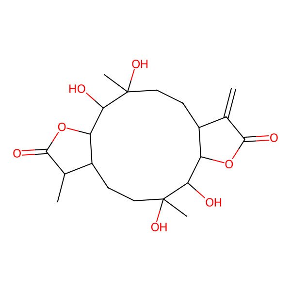 2D Structure of 4,5,13,14-Tetrahydroxy-4,9,13-trimethyl-18-methylidene-7,16-dioxatricyclo[13.3.0.06,10]octadecane-8,17-dione