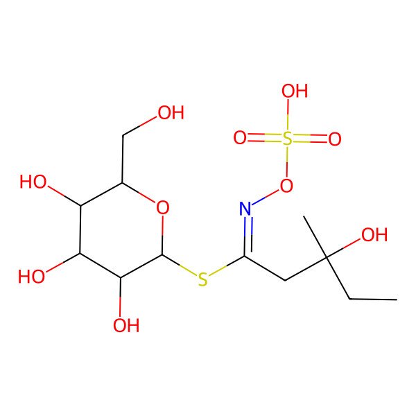 2D Structure of {[(e)-(3-Hydroxy-3-methyl-1-{[3,4,5-trihydroxy-6-(hydroxymethyl)oxan-2-yl]sulfanyl}pentylidene)amino]oxy}sulfonic acid