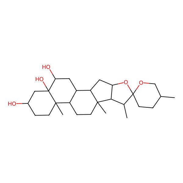 2D Structure of (1S,2S,4S,5'R,6R,7S,8R,9S,12S,13R,16S,18R,19R)-5',7,9,13-tetramethylspiro[5-oxapentacyclo[10.8.0.02,9.04,8.013,18]icosane-6,2'-oxane]-16,18,19-triol