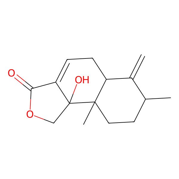 2D Structure of (5aS,7S,9aS,9bS)-9b-hydroxy-7,9a-dimethyl-6-methylidene-1,5,5a,7,8,9-hexahydrobenzo[e][2]benzofuran-3-one