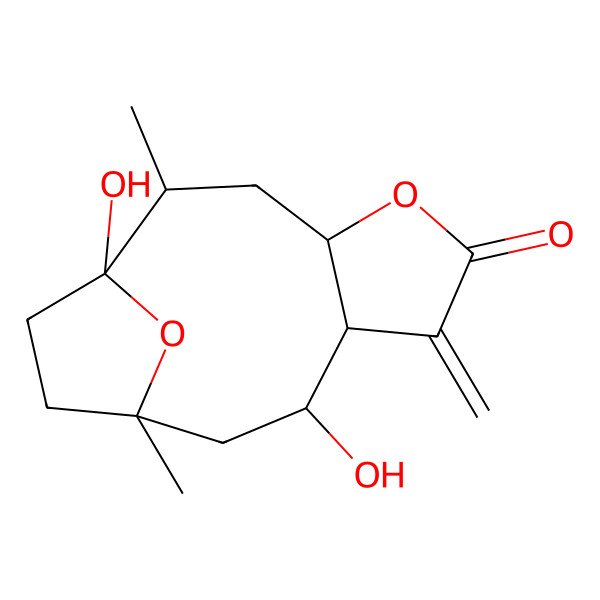 2D Structure of 1,9-Dihydroxy-2,11-dimethyl-7-methylidene-5,14-dioxatricyclo[9.2.1.04,8]tetradecan-6-one