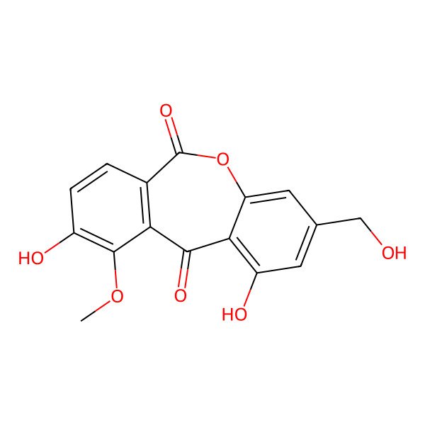 2D Structure of 1,9-Dihydroxy-3-(hydroxymethyl)-10-methoxydibenzo(b,e)oxepine-6,11-dione