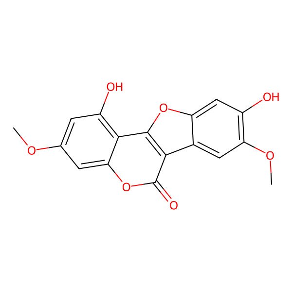 2D Structure of 1,9-Dihydroxy-3,8-dimethoxy-[1]benzofuro[3,2-c]chromen-6-one