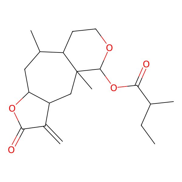2D Structure of (1,9-Dimethyl-4-methylidene-5-oxo-6,13-dioxatricyclo[8.4.0.03,7]tetradecan-14-yl) 2-methylbutanoate