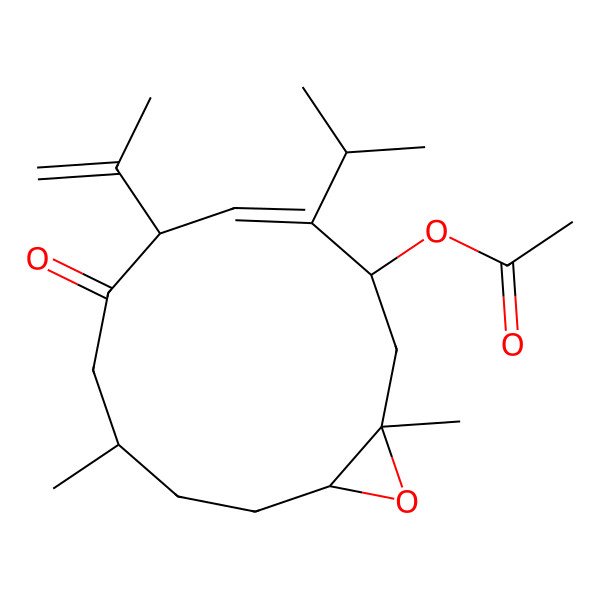 2D Structure of (1,9-Dimethyl-7-oxo-4-propan-2-yl-6-prop-1-en-2-yl-13-oxabicyclo[10.1.0]tridec-4-en-3-yl) acetate