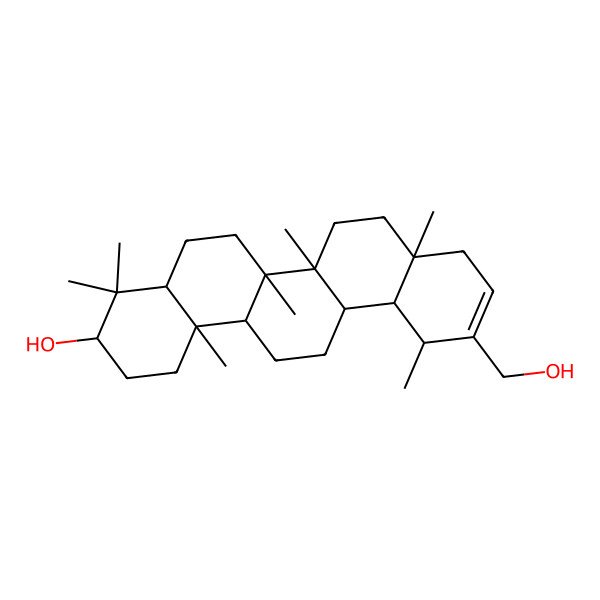 2D Structure of (3S,4aR,6aR,6aR,6bR,8aS,12S,12aR,14aR,14bR)-11-(hydroxymethyl)-4,4,6a,6b,8a,12,14b-heptamethyl-2,3,4a,5,6,6a,7,8,9,12,12a,13,14,14a-tetradecahydro-1H-picen-3-ol