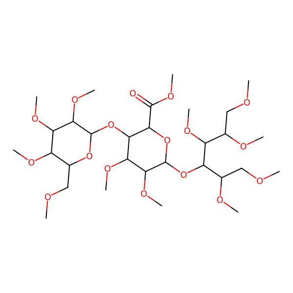 2D Structure of methyl (2S,3S,4S,5R,6S)-4,5-dimethoxy-6-[(2R,3R,4S,5S)-1,2,4,5,6-pentamethoxyhexan-3-yl]oxy-3-[(2S,3R,4S,5R,6R)-3,4,5-trimethoxy-6-(methoxymethyl)oxan-2-yl]oxyoxane-2-carboxylate