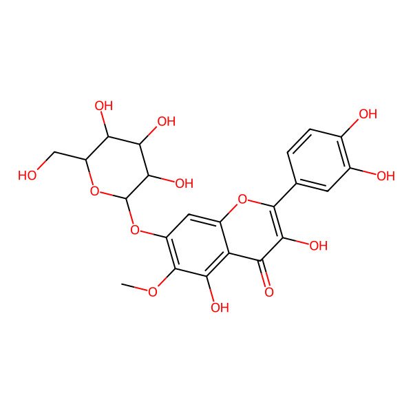 2D Structure of 2-(3,4-dihydroxyphenyl)-3,5-dihydroxy-6-methoxy-7-[(2R,3R,4S,5S,6R)-3,4,5-trihydroxy-6-(hydroxymethyl)oxan-2-yl]oxychromen-4-one