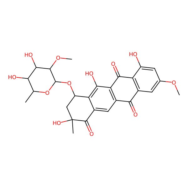 2D Structure of 4-(4,5-Dihydroxy-3-methoxy-6-methyloxan-2-yl)oxy-2,5,7-trihydroxy-9-methoxy-2-methyl-3,4-dihydrotetracene-1,6,11-trione