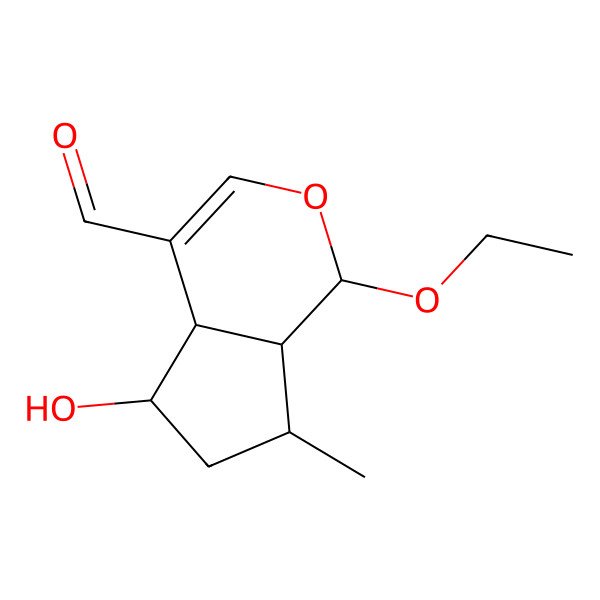 2D Structure of (1R,4aS,5R,7R,7aR)-1-ethoxy-5-hydroxy-7-methyl-1,4a,5,6,7,7a-hexahydrocyclopenta[c]pyran-4-carbaldehyde