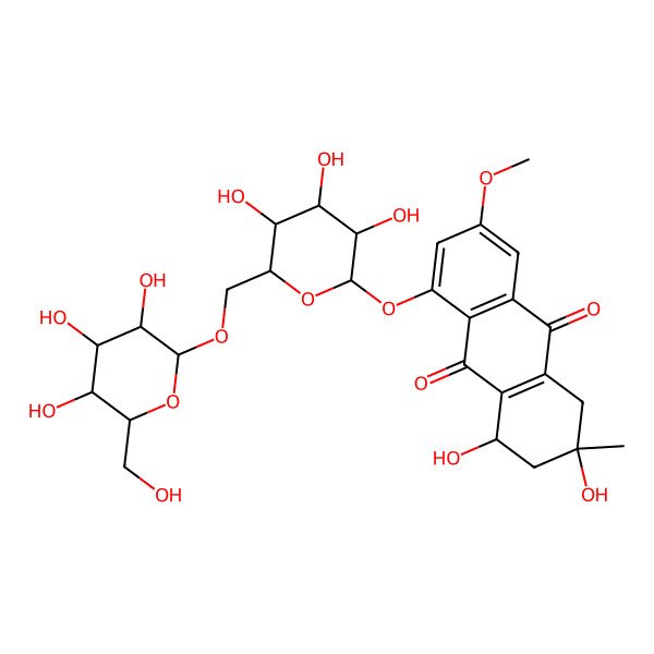 2D Structure of 1,3-dihydroxy-6-methoxy-3-methyl-8-[3,4,5-trihydroxy-6-[[3,4,5-trihydroxy-6-(hydroxymethyl)oxan-2-yl]oxymethyl]oxan-2-yl]oxy-2,4-dihydro-1H-anthracene-9,10-dione