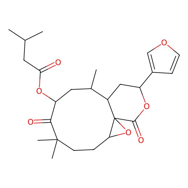 2D Structure of [13-(Furan-3-yl)-6,6,10-trimethyl-7,15-dioxo-2,14-dioxatricyclo[9.4.0.01,3]pentadecan-8-yl] 3-methylbutanoate