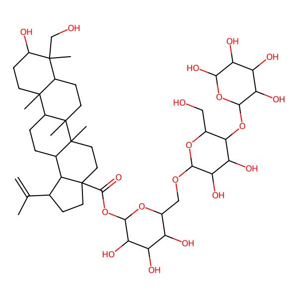 2D Structure of [6-[[3,4-Dihydroxy-6-(hydroxymethyl)-5-(3,4,5,6-tetrahydroxyoxan-2-yl)oxyoxan-2-yl]oxymethyl]-3,4,5-trihydroxyoxan-2-yl] 9-hydroxy-8-(hydroxymethyl)-5a,5b,8,11a-tetramethyl-1-prop-1-en-2-yl-1,2,3,4,5,6,7,7a,9,10,11,11b,12,13,13a,13b-hexadecahydrocyclopenta[a]chrysene-3a-carboxylate