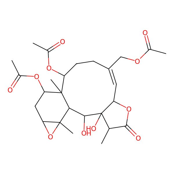 2D Structure of [(1S,2R,3R,4R,7S,8E,12R,13S,14S,16S,18R)-12,14-diacetyloxy-2,3-dihydroxy-4,13,18-trimethyl-5-oxo-6,17-dioxatetracyclo[11.5.0.03,7.016,18]octadec-8-en-9-yl]methyl acetate