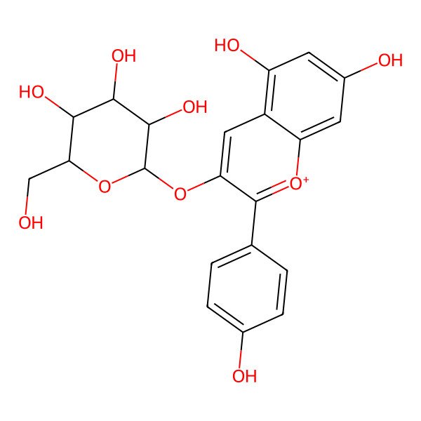 2D Structure of (2R,3R,4S,5R,6R)-2-[5,7-dihydroxy-2-(4-hydroxyphenyl)chromenylium-3-yl]oxy-6-(hydroxymethyl)oxane-3,4,5-triol