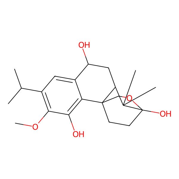 2D Structure of (1R,8R,10R,12S)-4-methoxy-11,11-dimethyl-5-propan-2-yl-13-oxatetracyclo[10.2.2.01,10.02,7]hexadeca-2,4,6-triene-3,8,12-triol