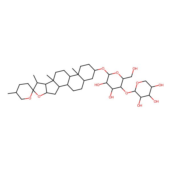 2D Structure of (2S,3R,4S,5S)-2-[(2R,3S,4R,5R,6R)-4,5-dihydroxy-2-(hydroxymethyl)-6-[(1R,2S,4S,5'S,6R,7S,8R,9S,12S,13S,16S,18R)-5',7,9,13-tetramethylspiro[5-oxapentacyclo[10.8.0.02,9.04,8.013,18]icosane-6,2'-oxane]-16-yl]oxyoxan-3-yl]oxyoxane-3,4,5-triol