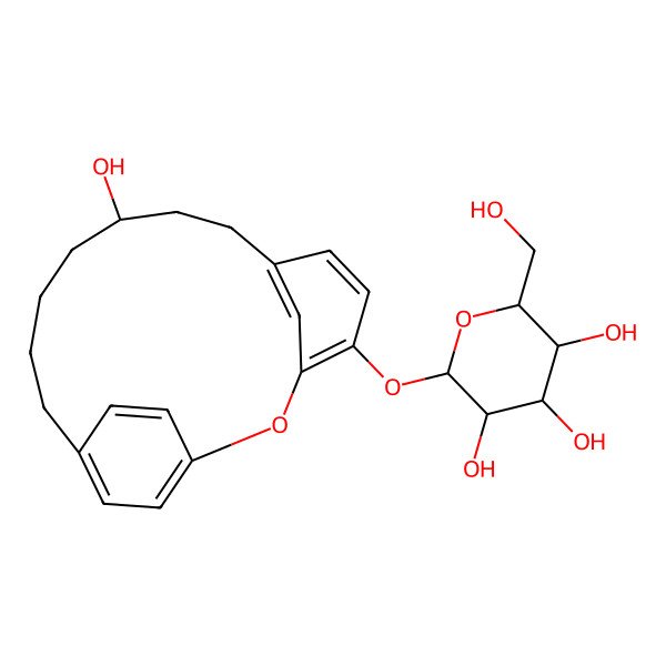 2D Structure of (2R,3R,4S,5R,6R)-2-(hydroxymethyl)-6-[[(10R)-10-hydroxy-2-oxatricyclo[13.2.2.13,7]icosa-1(17),3,5,7(20),15,18-hexaen-4-yl]oxy]oxane-3,4,5-triol