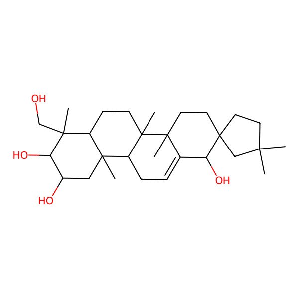 2D Structure of (1S,2S,4aS,4bR,6aR,7R,8R,9R,10aR,10bR)-7-(hydroxymethyl)-1',1',4a,4b,7,10a-hexamethylspiro[3,4,5,6,6a,8,9,10,10b,11-decahydro-1H-chrysene-2,3'-cyclopentane]-1,8,9-triol