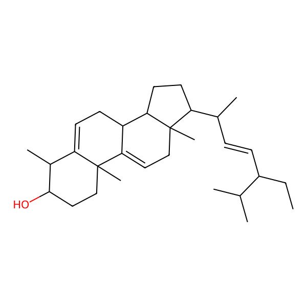 2D Structure of 17-(5-ethyl-6-methylhept-3-en-2-yl)-4,10,13-trimethyl-2,3,4,7,8,12,14,15,16,17-decahydro-1H-cyclopenta[a]phenanthren-3-ol