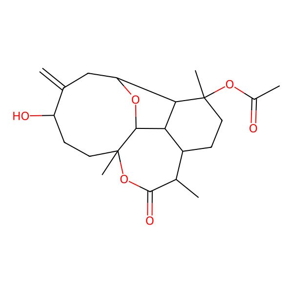 2D Structure of (14-Hydroxy-4,8,11-trimethyl-15-methylidene-9-oxo-10,18-dioxatetracyclo[9.7.0.02,7.03,17]octadecan-4-yl) acetate