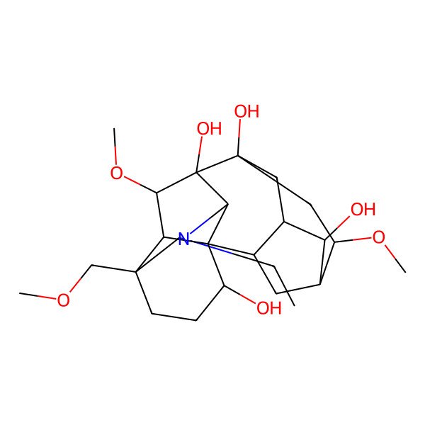2D Structure of (1S,2R,4S,5R,6R,8R,9S,10S,13S,16S,17R,18S,20S)-11-ethyl-18,20-dimethoxy-13-(methoxymethyl)-11-azahexacyclo[7.7.2.24,8.01,10.02,6.013,17]icosane-5,8,9,16-tetrol