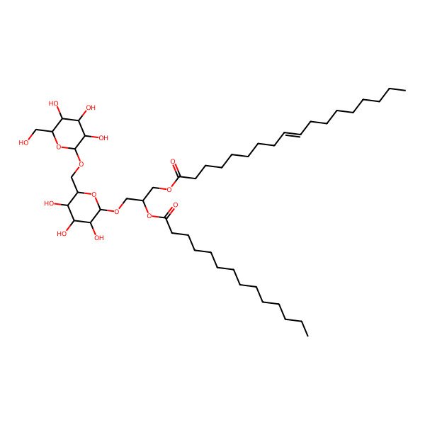 2D Structure of [2-Tetradecanoyloxy-3-[3,4,5-trihydroxy-6-[[3,4,5-trihydroxy-6-(hydroxymethyl)oxan-2-yl]oxymethyl]oxan-2-yl]oxypropyl] octadec-9-enoate