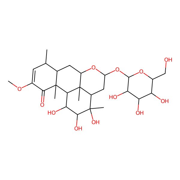 2D Structure of 14,15,16-Trihydroxy-4-methoxy-2,6,14,17-tetramethyl-11-[3,4,5-trihydroxy-6-(hydroxymethyl)oxan-2-yl]oxy-10-oxatetracyclo[7.7.1.02,7.013,17]heptadec-4-en-3-one