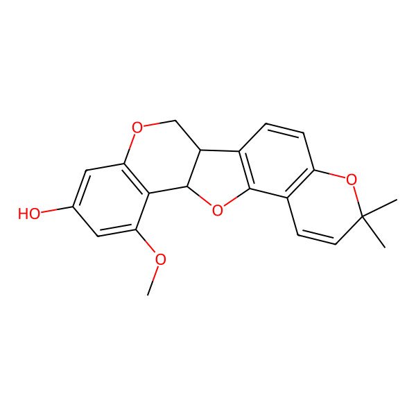 2D Structure of 9-Methoxy-17,17-dimethyl-4,12,18-trioxapentacyclo[11.8.0.02,11.05,10.014,19]henicosa-1(13),5(10),6,8,14(19),15,20-heptaen-7-ol