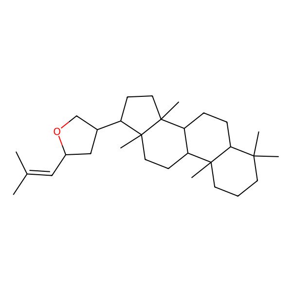 2D Structure of (2R,4S)-2-(2-methylprop-1-enyl)-4-[(5S,8R,9S,10R,13R,14S,17R)-4,4,10,13,14-pentamethyl-2,3,5,6,7,8,9,11,12,15,16,17-dodecahydro-1H-cyclopenta[a]phenanthren-17-yl]oxolane